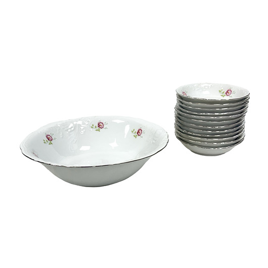 miski i misy Zestaw porcelany Fabryka Porcelany Wałbrzych 13 elementów dekor kwiatowy, PRL