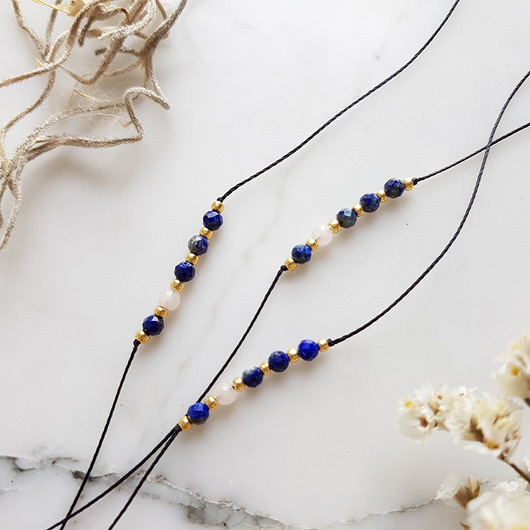 Lapis lazuli i kwarc różowy bransoletka  Magneska