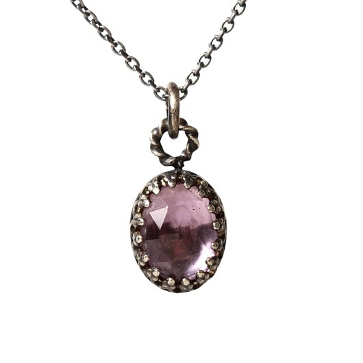 srebrne naszyjniki Minimalistyczny srebrny oksydowany naszyjnik z ametystem w stylu Vintage