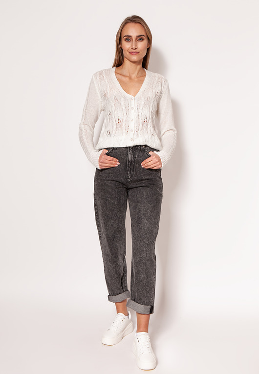 swetry damskie  Rozpinany sweter - SWE267 ecru MKM