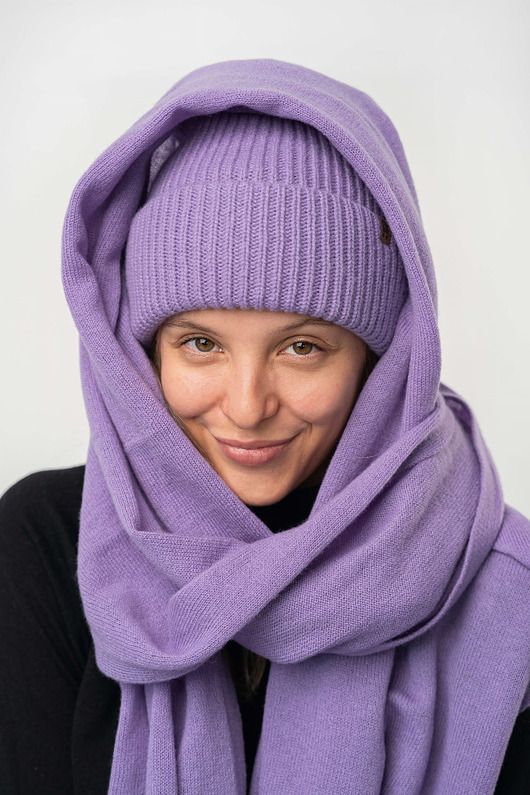 szale damskie Szal Wełniany MANUL Lawendowy- duży lekki pluszowy szalik 100% Merino RWS