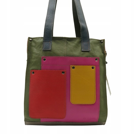 torby na ramię Torebka damska shopper, pojemna, skórzana ze skrawków kolorowa OLIVKA