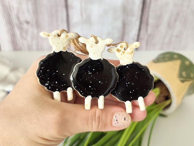 ozdoby wielkanocne Zestaw 3 ceramicznych owieczek wielkanocnych