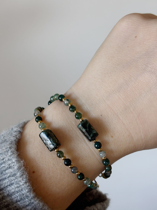bransoletki z kamieni naturalnych Bransoletka Serafinit i Agat Zielony unikat