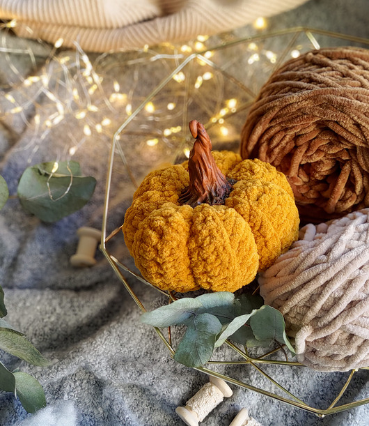 dodatki - różne Dynia pluszowa musztardowa, Jesienna dekoracja, Dynia dekoracyjna
