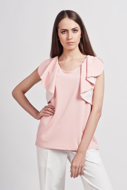 Blouse with frills, blu 106 Lanti