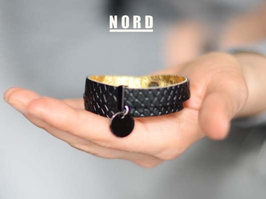 NORD black gad bransoletka skórzana barboleta
