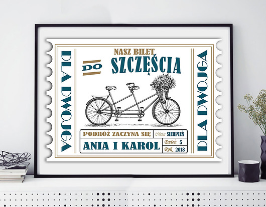 Plakat w ramie A4 ślub bilet Roan Studio