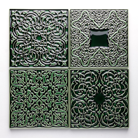 kafle i panele Kafle ręcznie robione, 4 ornamenty, zieleń butelkowa, kafelki.