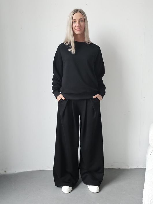 komplety damskie Sarai wygodny komplet bluza i szerokie spodnie z zakładkami Black