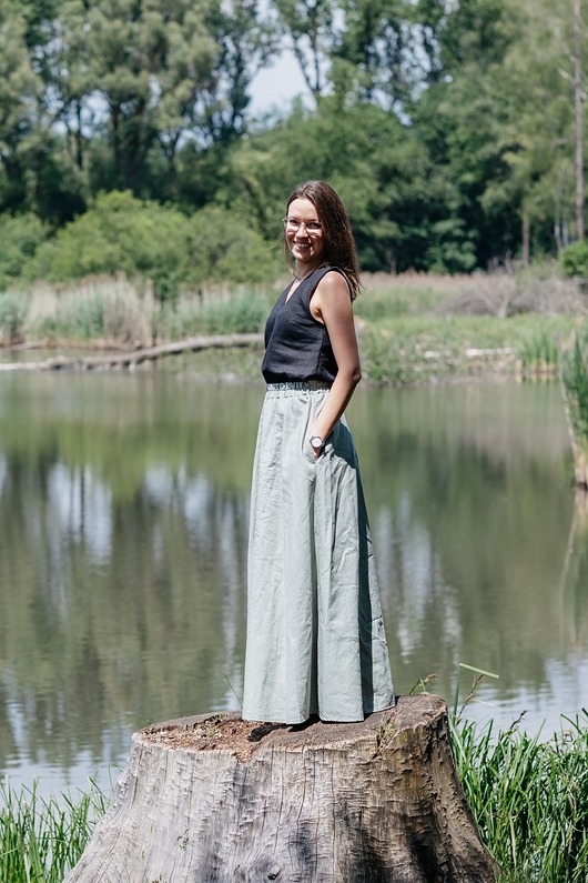 spódnice maxi Lniana spódnica z kieszeniami - szałwiowa zieleń