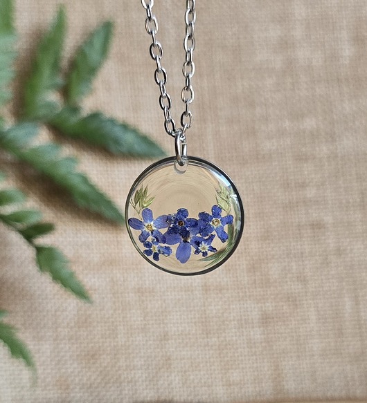 wisiory Srebrny wisiorek prawdziwe kwiaty niebieska niezapominajki