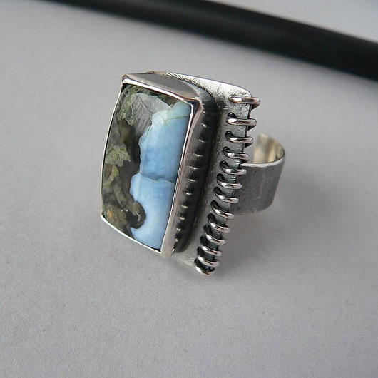 pierścionki srebrne Pierścionek - opal niebieski-