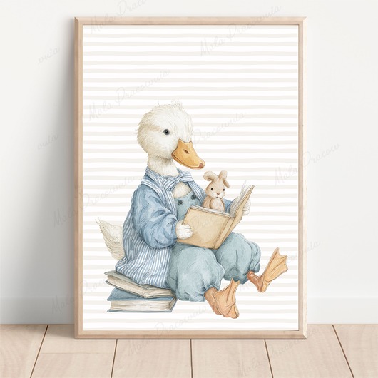 obrazy i plakaty do pokoju dziecięcego Gąska z książeczką i króliczkiem