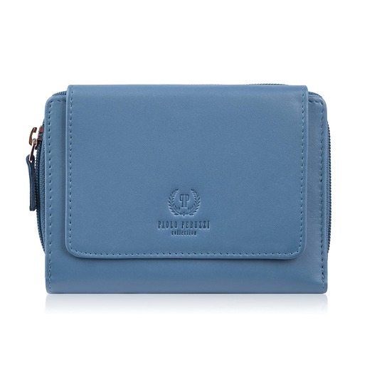 portfele damskie Portfel damski skórzany błękitny duży w orientacji poziomej z RFID