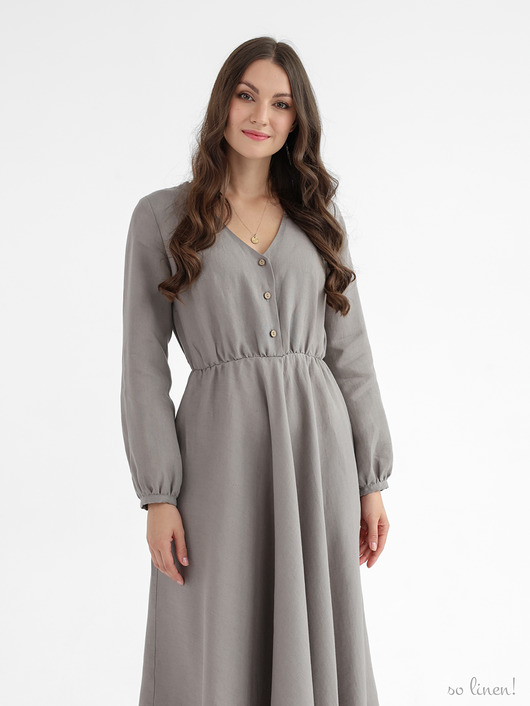 sukienki maxi damskie Lniana sukienka CAMELLIA MAXI TRUE GRAY