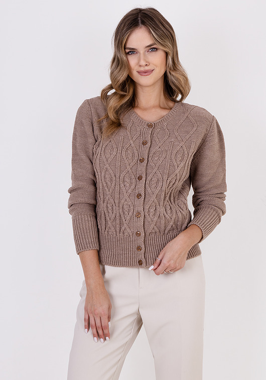 swetry damskie  Elegancki kardigan - SWE317 mocca MKM