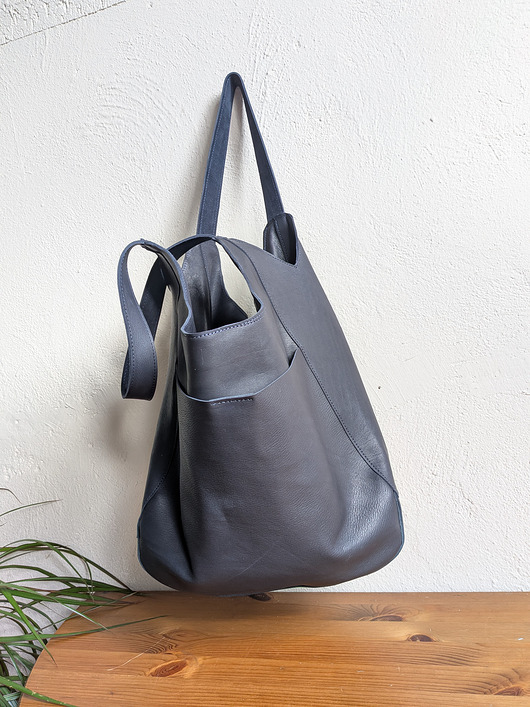 torby na ramię Granatowo - grafitowa skórzana torba worek