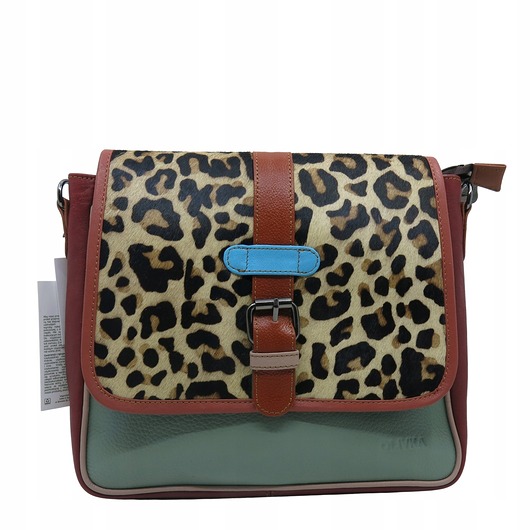 torby na ramię Torebka damska klasyczna na ramię skórzana pojemna klapka wzór OLIVKA