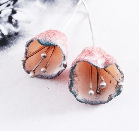 kolczyki wire wrapping Campanula carpatica- kolczyki