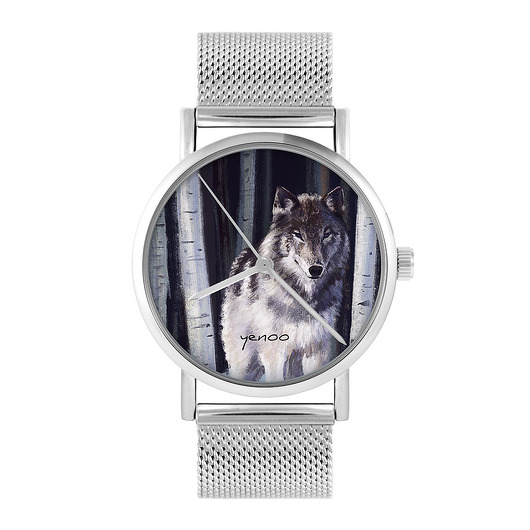 zegarki unisex Zegarek - Szary wilk - bransoleta mesh