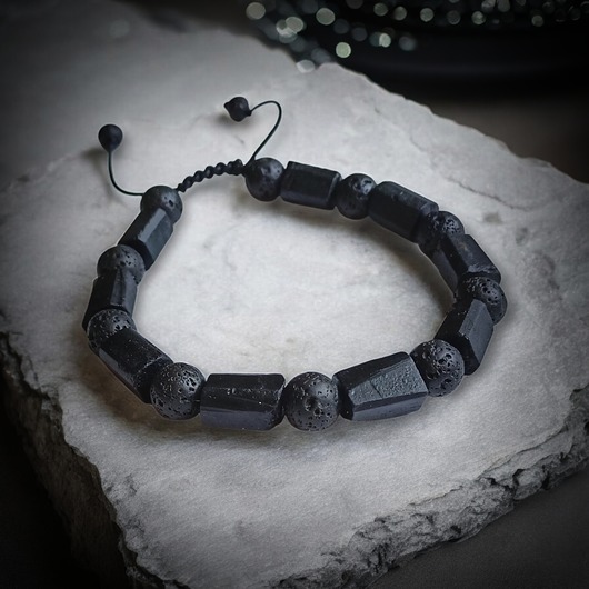 biżuteria męska Czarny turmalin, lawa - ochronna. PREMIUM