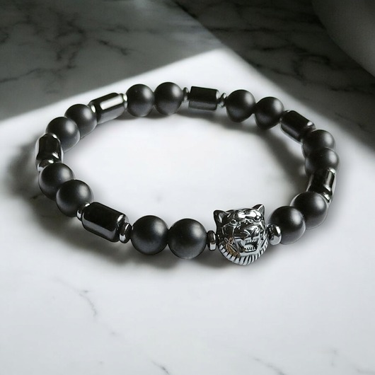 biżuteria męska ODWAGA, SIŁA : tygrys : hematyt , onyks