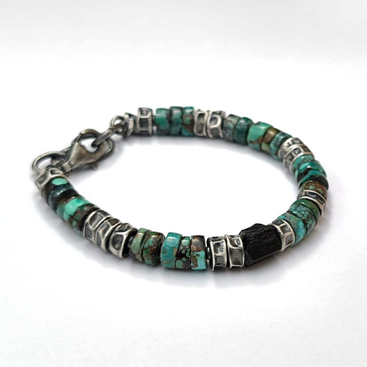 biżuteria męska Turkusy i czarny turmalin - bransoleta męska