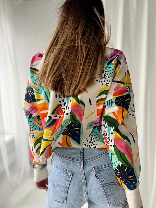 bluza bez kaptura damska Young Heart / bluza z tropikalnym printem