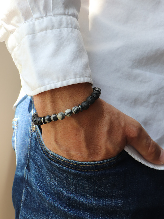 biżuteria męska Bransoletka męska - jaspis, lawa wulkaniczna, hematyt