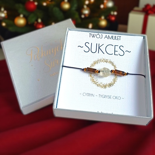 bransoletki z kamieni naturalnych Amulet - SUKCES - świąteczne pudełko - cytryn, tygrysie oko