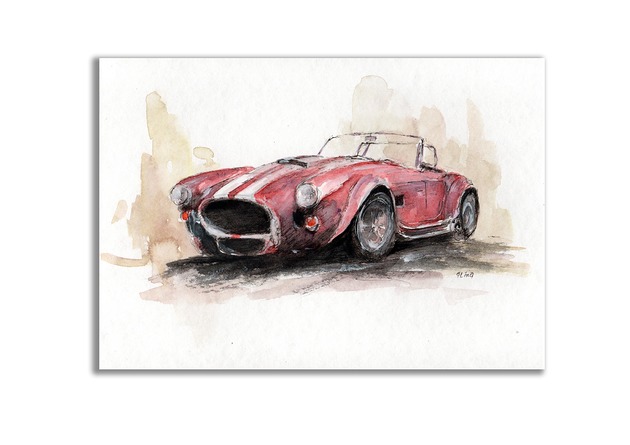 grafiki i ilustracje Akwarela ręcznie malowana  samochód AC Cobra