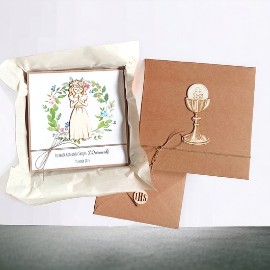 kartki na komunię Kartka, personalizacja, pudełko :: kolorowy wianek dziewczynka 2.