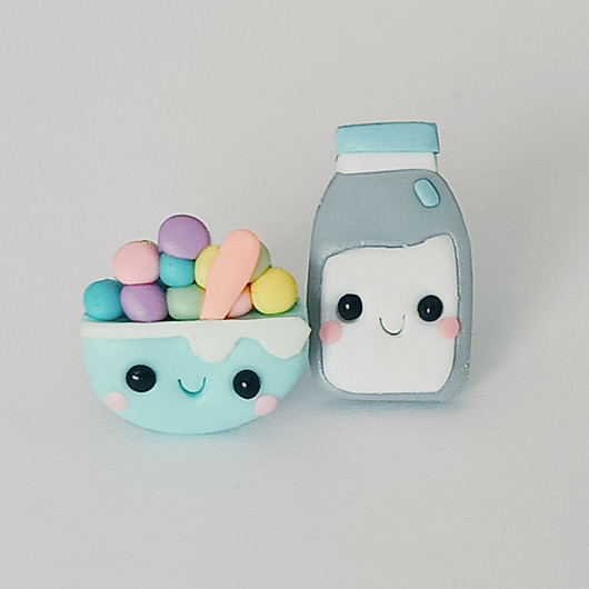 kolczyki z masy plastycznej Słodkie Kolczyki Mleko i Płatki Śniadaniowe