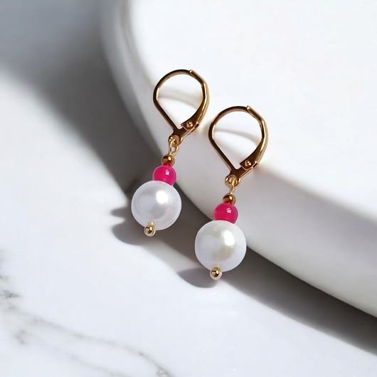 kolczyki z kamieniami Kolczyki FUCHSIA & PEARL collection: perła i agat : krótkie
