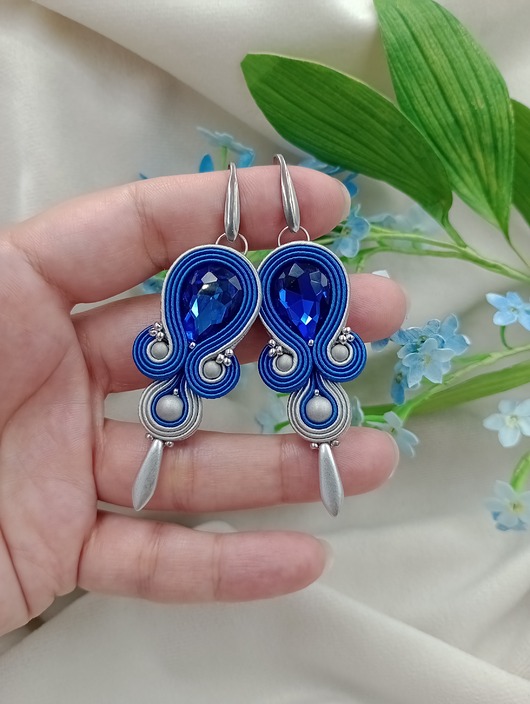 kolczyki soutache Kobaltowe kolczyki sutasz, kolczyki na wesele, niebieskie srebrne