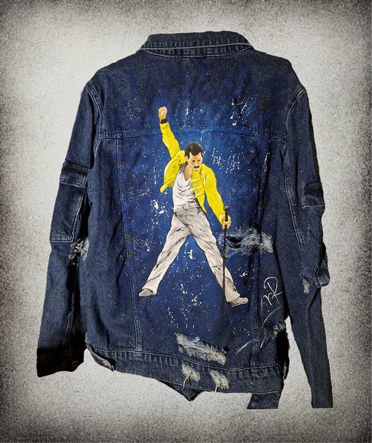 kurtki damskie Kurtka jeansowa z portretem Freddy Mercury
