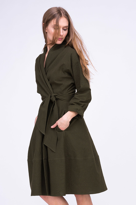 sukienki midi damskie Sukienka- Płaszcz POLARIS Khaki
