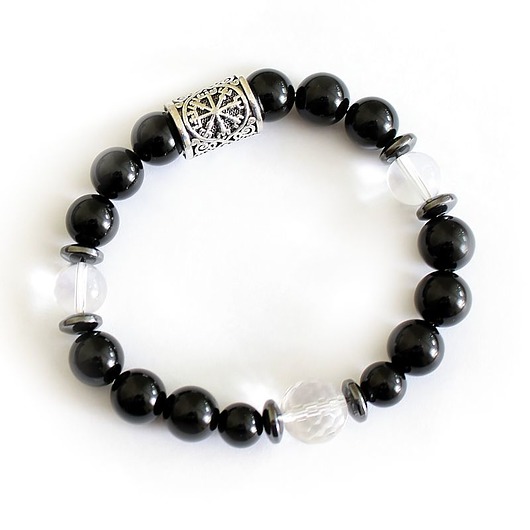bransoletki z kamieni naturalnych Ochronna czarny turmalin kryształ górski vegvisir kompas