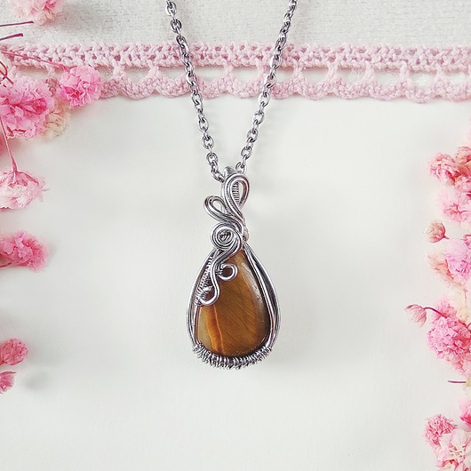 wisiory Naszyjnik Tygrysie Oko stal chirurgiczna wisiorek handmade