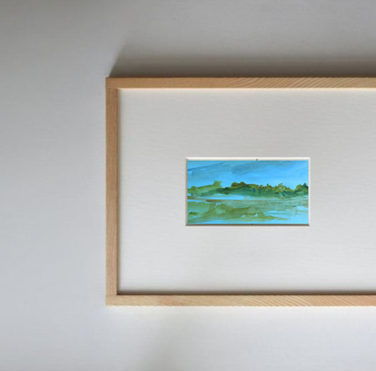obrazy Akwarela Pejzaż traw oryginalny obraz niebieski papier 10,5x22 cm