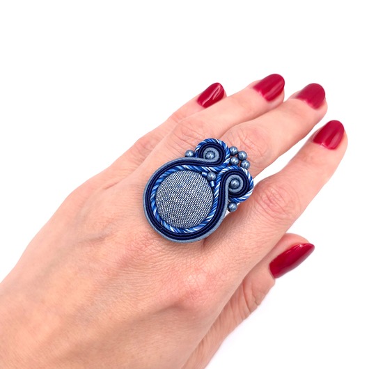 pierścionki - różne Pierścionek sutasz niebieski dżinsowy Zina regulowany