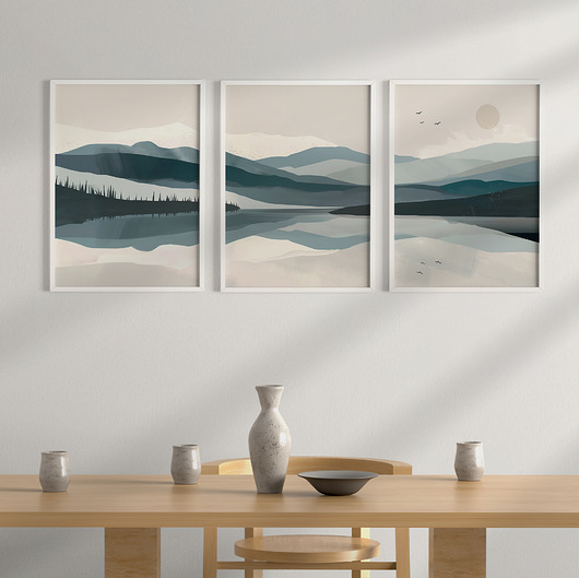 plakaty Plakaty zestaw/tryptyk natura, góry,  jeziora, stylowe, minimalistyczne.