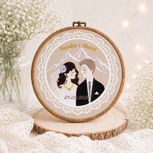 Ślub - inne Personalizowana pamiątka ślubna/rocznicowa, haft w oprawie vintage