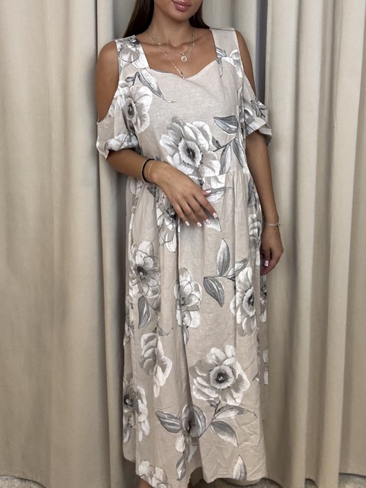 sukienki maxi damskie Lniana sukienka Grigio