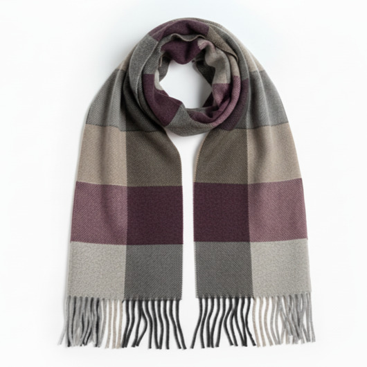 tuby i kominy Szalik Męski beżowy bordowy  szal kaszmirowy w kratkę premium Akademia Stylu