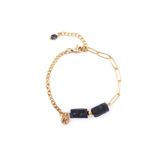 bransoletki z kamieni naturalnych Bestseller! Bransoletka z surową bryłą czarnego Turmalinu Pozłacana stal