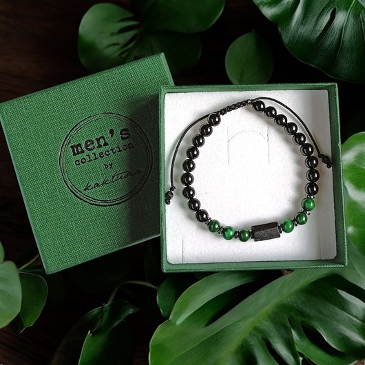 biżuteria męska OCHRONA, MIŁOŚĆ - malachit, turmalin - bransoletka regulowana ONE SIZE