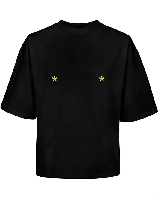 t-shirt damskie Czarny t-shirt relaxed z haftem gold