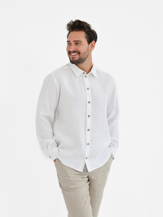 koszule męskie Lniana koszula SAHARA  pure white